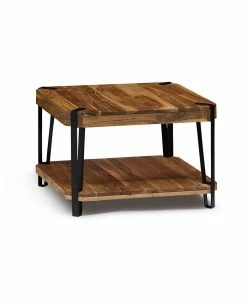 Alaterre Furniture Ryegate Natural Live Edge Solid Wood With Metal Cube Coffee Table