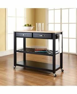 Crosley Natural Wood Top Kitchen Cart Island With Optional Stool Storage