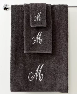 Avanti Bath Towels, Monogram Initial Script Granite And Silver 27 X 52 Bath Towel
