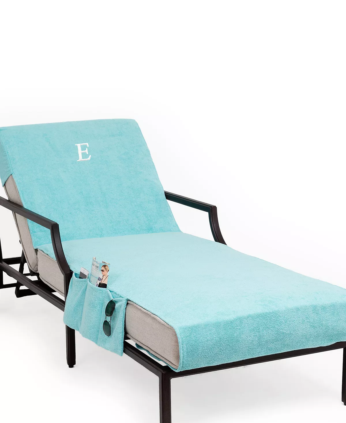 Linum Home Personalized Standard Size 100% Turkish Cotton Chaise Lounge Cover With Side Pockets - Image 7