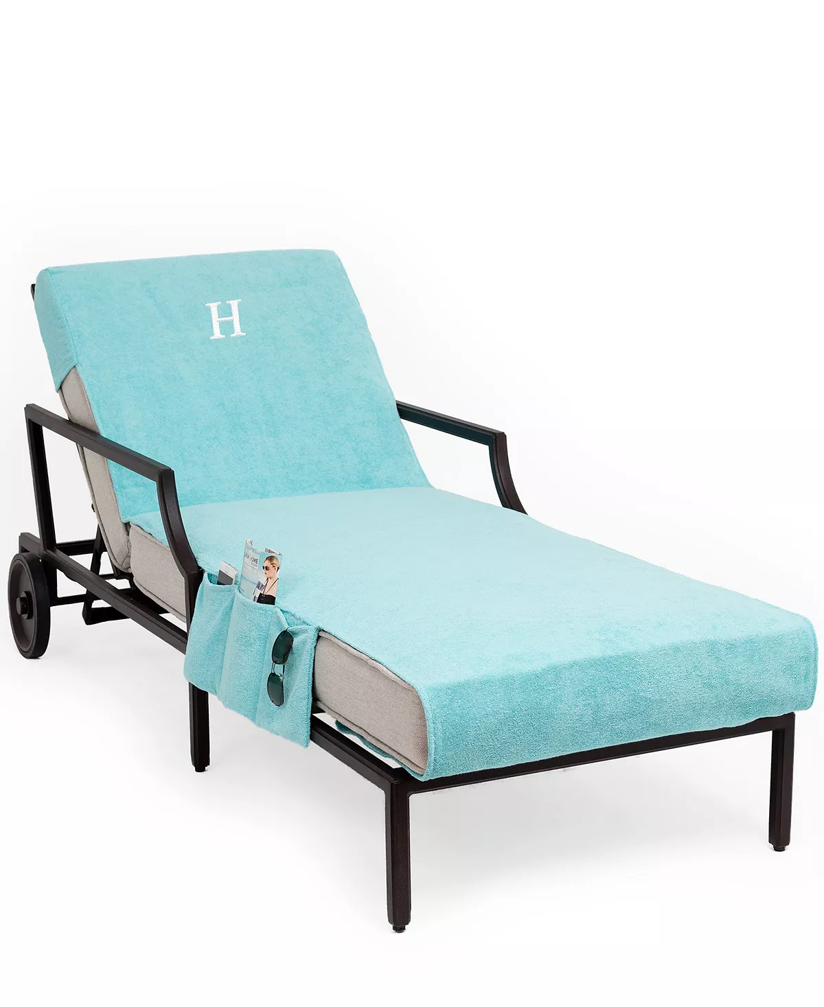 Linum Home Personalized Standard Size 100% Turkish Cotton Chaise Lounge Cover With Side Pockets - Image 10