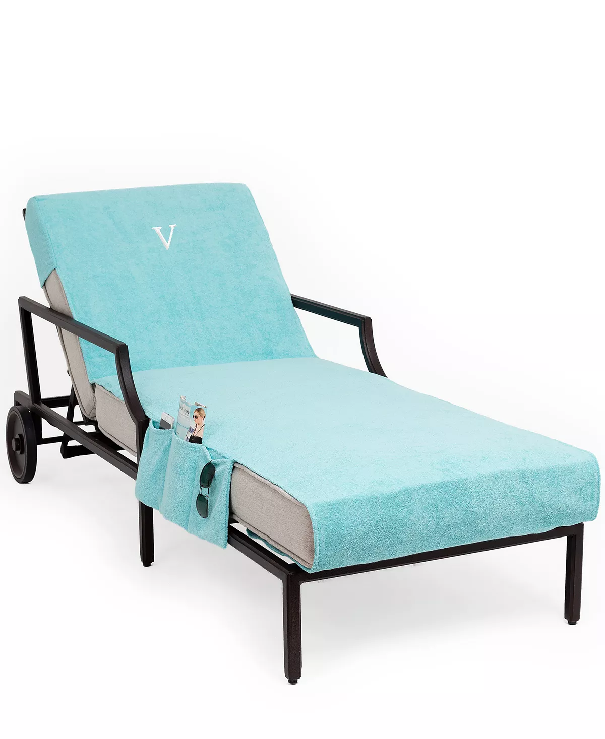 Linum Home Personalized Standard Size 100% Turkish Cotton Chaise Lounge Cover With Side Pockets - Image 24