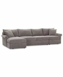 Furniture Wedport 3-Pc. Fabric Sectional With Chaise, Created For Macy's