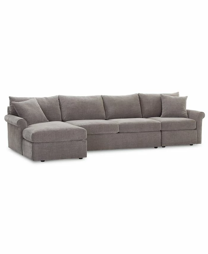 Furniture Wedport 3-Pc. Fabric Sectional With Chaise, Created For Macy's