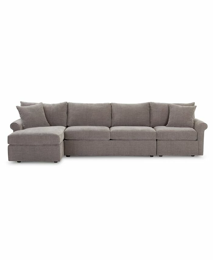 Furniture Wedport 3-Pc. Fabric Sectional With Chaise, Created For Macy's - Image 4