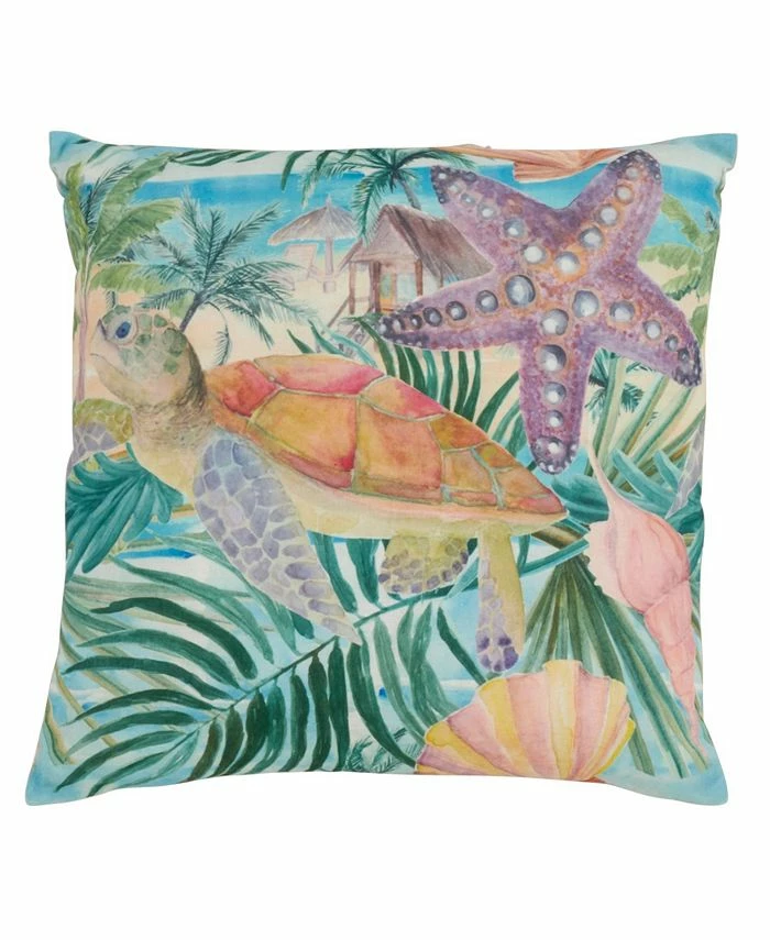 Saro Lifestyle Tropical Turtle Printed Decorative Pillow, 18 X 18