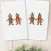Linum Home Christmas Gingerbread Embroidered 100% Turkish Cotton 2-Pc. Hand Towel Set