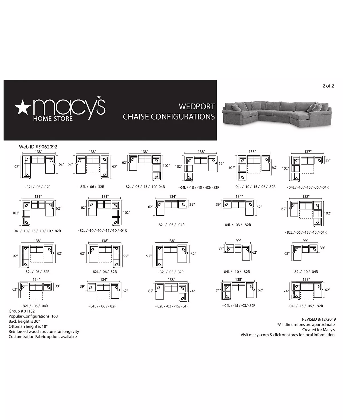 Furniture Wedport 3-Pc. Fabric Sectional With Chaise, Created For Macy's - Image 9