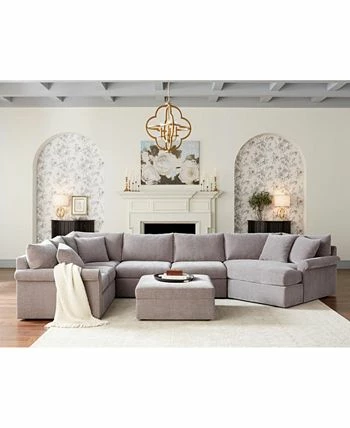 Furniture Wedport 3-Pc. Fabric Sectional With Chaise, Created For Macy's - Image 3