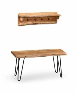 Alaterre Furniture Hairpin Natural Live Edge Bench With Coat Hook Shelf Set