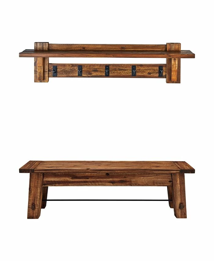 Alaterre Furniture Durango Industrial Wood Coat Hook Shelf And Bench Set