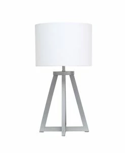 Simple Designs Interlocked Triangular Wood Table Lamp With Fabric Shade