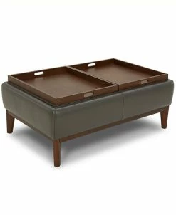 Furniture Jollene Leather Ottoman With Wood Trays, Created For Macy's