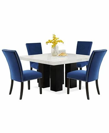 Furniture Camila 54 Square Dining Table And Blue Velvet Dining Chair 5-Piece Set - Image 2
