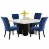 Furniture Camila 54 Square Dining Table And Blue Velvet Dining Chair 5-Piece Set