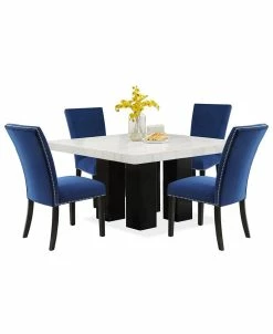 Furniture Camila 54 Square Dining Table And Blue Velvet Dining Chair 5-Piece Set