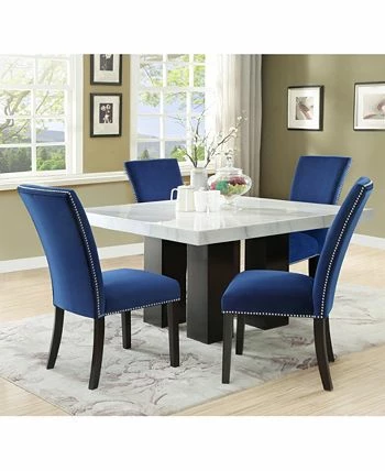 Furniture Camila 54 Square Dining Table And Blue Velvet Dining Chair 5-Piece Set - Image 3