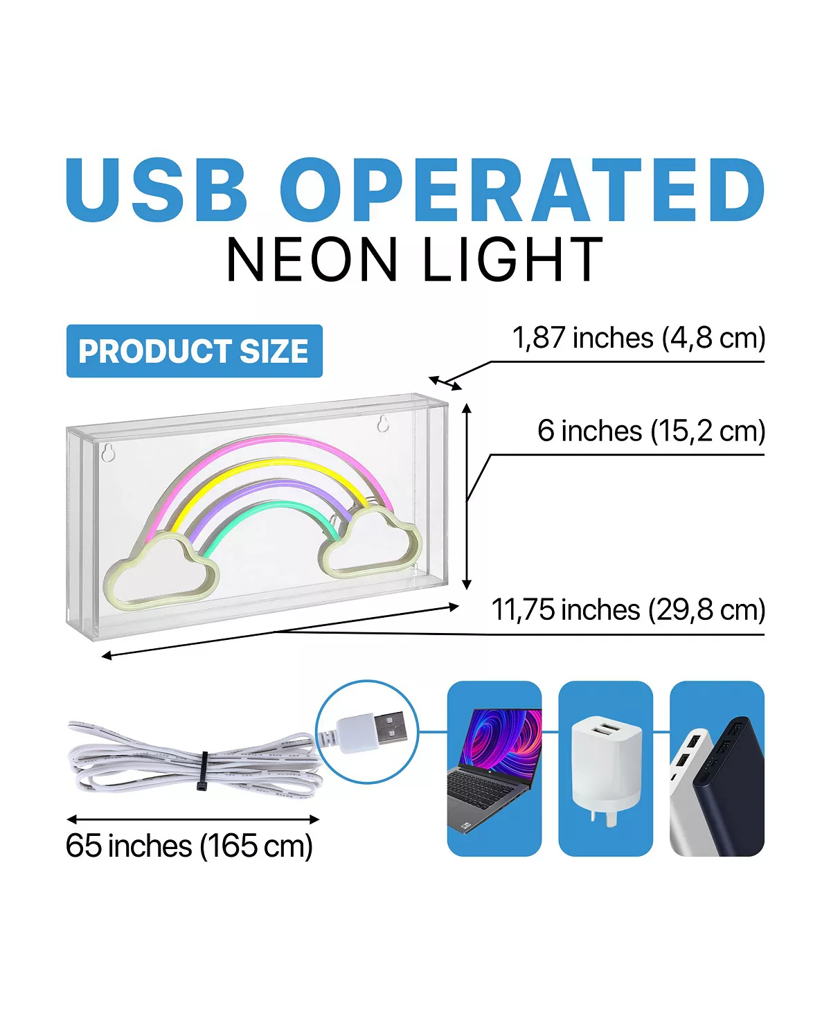 JONATHAN Y Rainhow Contemporary Glam Acrylic Box USB Operated LED Neon Light - Image 6