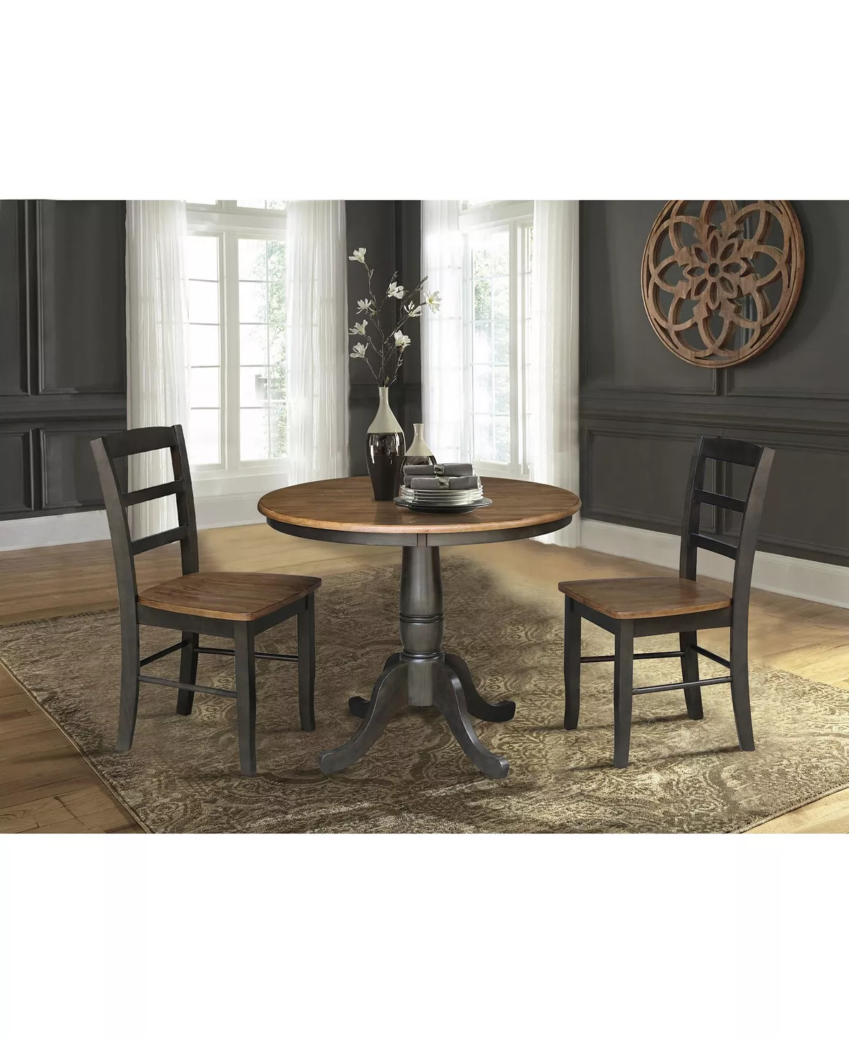 International Concepts 36 Round Pedestal Dining Table With 2 Madrid Ladderback Chairs, 3 Piece Dining Set - Image 4