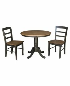 International Concepts 36 Round Pedestal Dining Table With 2 Madrid Ladderback Chairs, 3 Piece Dining Set