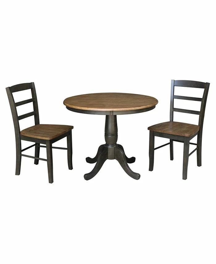 International Concepts 36 Round Pedestal Dining Table With 2 Madrid Ladderback Chairs, 3 Piece Dining Set