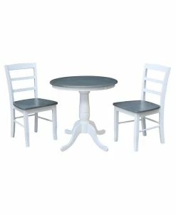 International Concepts 30 Round Pedestal Dining Table With 2 Madrid Ladderback Chairs, 3 Piece Dining Set