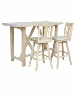 International Concepts Bar Height Table With 2 Splat Back Swivel Bar Stool Set, 3 Piece