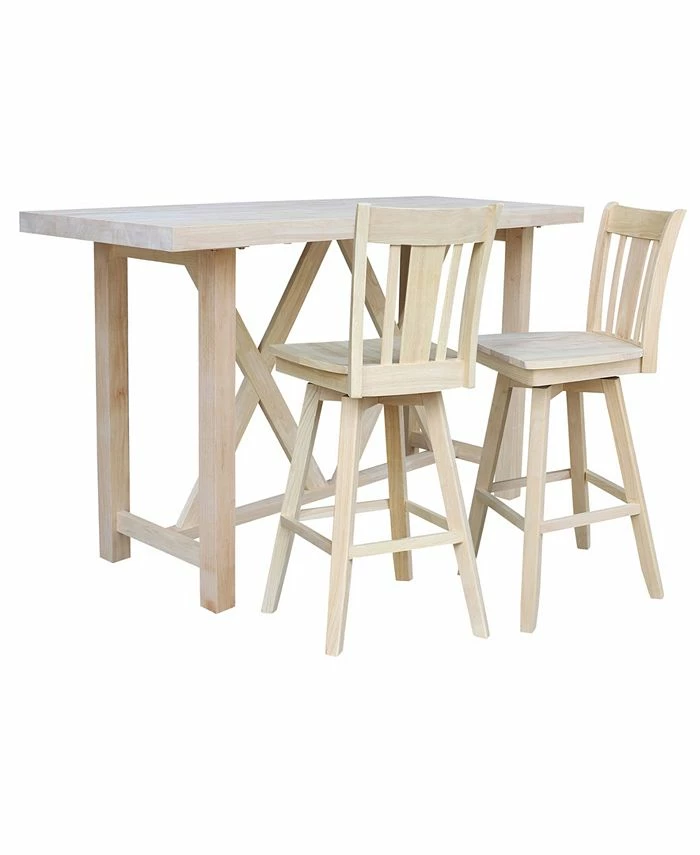 International Concepts Bar Height Table With 2 Splat Back Swivel Bar Stool Set, 3 Piece
