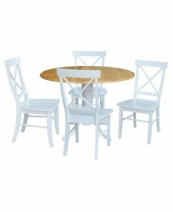 International Concepts 42 Dual Drop Leaf Table With 4 Cross Back Dining Chairs - 5 Piece Dining Set