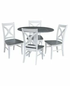 International Concepts 42 Dual Drop Leaf Dining Table With 4 X-back Chairs, 5 Piece Dining Set