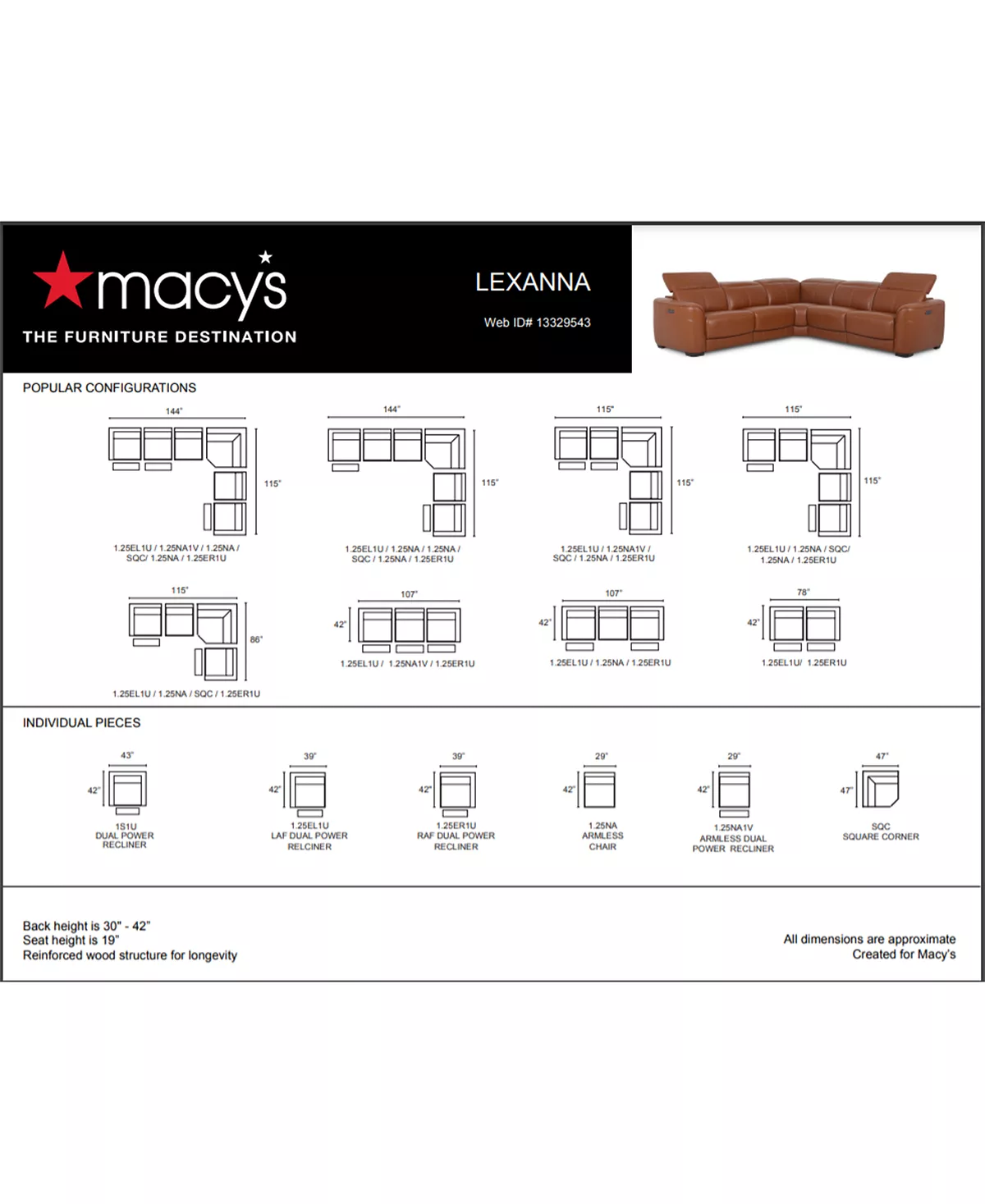 Lexanna 6-Pc. Leather Sectional With 2 Power Motion Recliners, Created For Macy's - Image 9