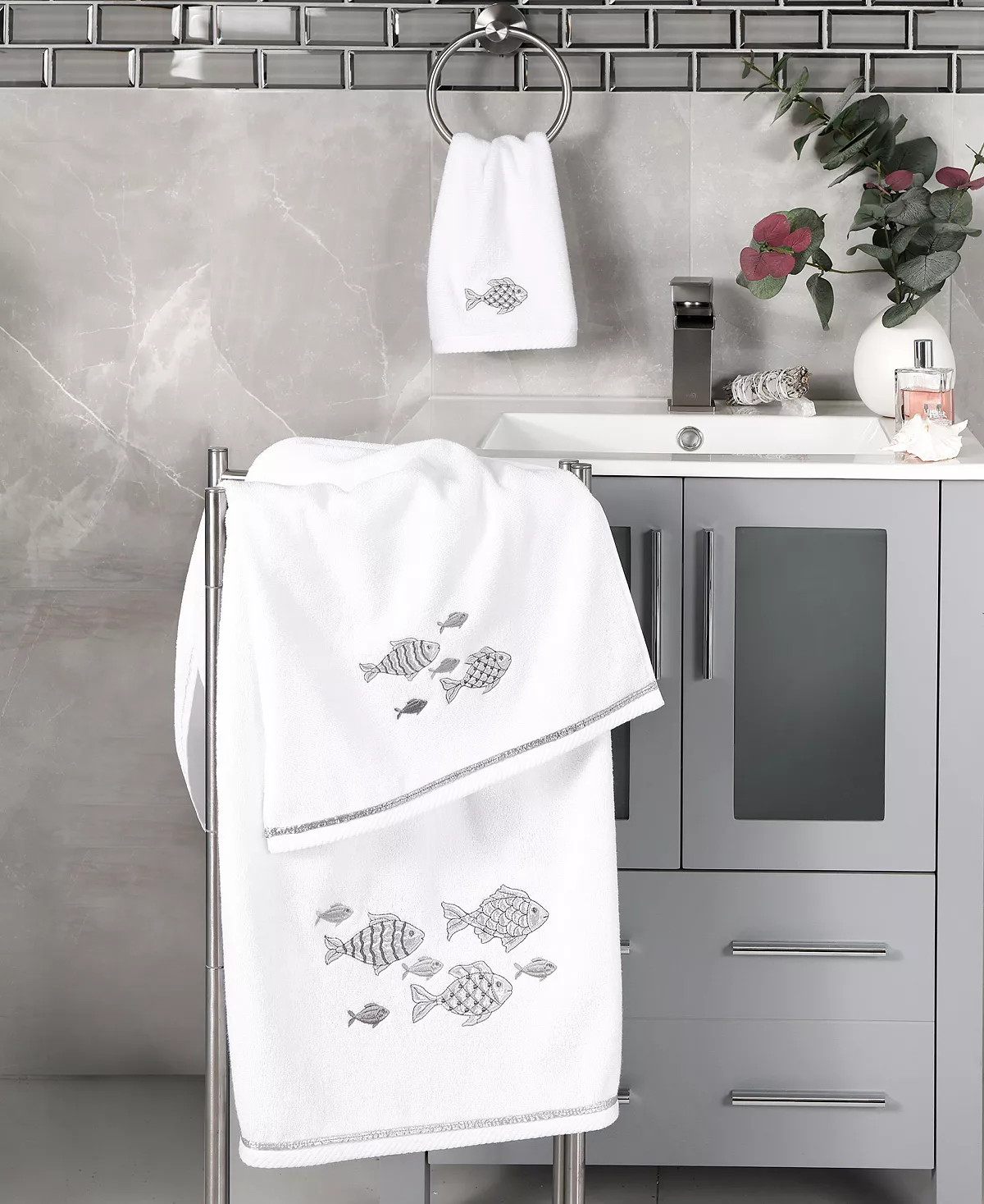 Linum Home Textiles Turkish Cotton Figi Embellished Towel Set, 4 Piece - Image 5