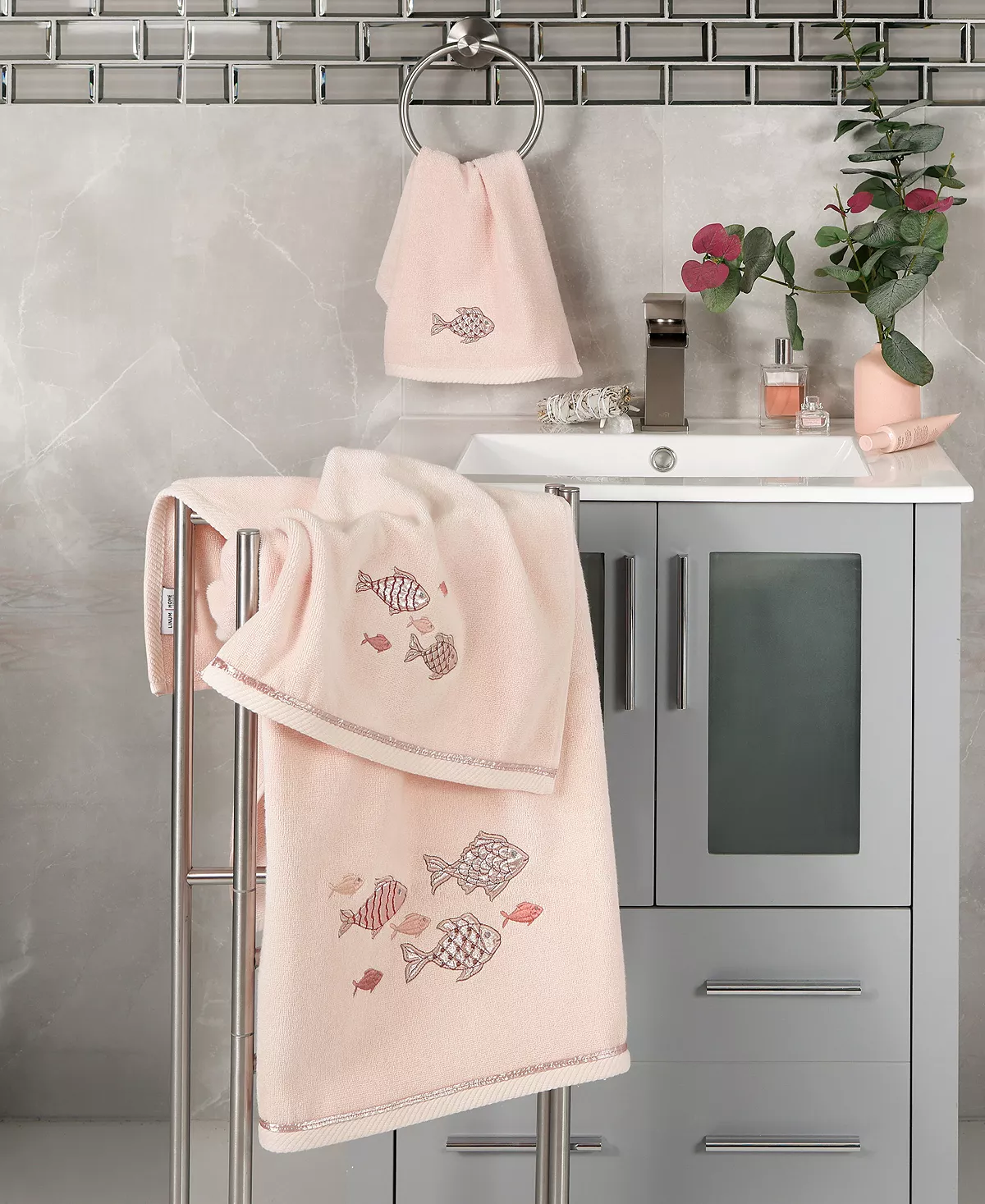 Linum Home Textiles Turkish Cotton Figi Embellished Towel Set, 4 Piece - Image 9