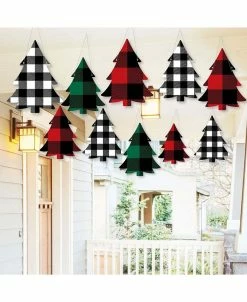 Big Dot Of Happiness Liday Plaid Trees - Outdoor Christmas Porch & Tree Yard Decor - 10 Pc