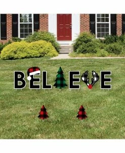 Big Dot Of Happiness Liday Plaid Trees - Outdoor Lawn Decor Christmas Party Yard Signs - Believe