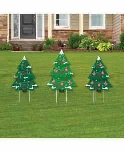 Big Dot Of Happiness Snowy Christmas Trees - Outdoor Lawn Sign Decor Holiday Party Yard Display 3 Pc