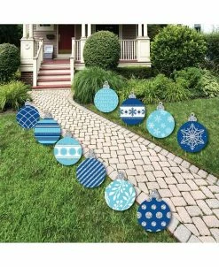 Big Dot Of Happiness Lue & Silver Ornaments Lawn Decor Outdoor Holiday & Christmas Yard Decor 10 Pc