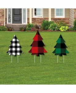 Big Dot Of Happiness Liday Plaid Trees - Outdoor Lawn Sign Decor - Christmas Yard Display - 3 Pc