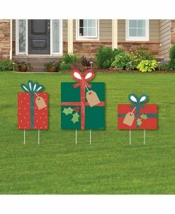 Big Dot Of Happiness Y Holiday Presents - Outdoor Lawn Sign Decor - Christmas Yard Display - 3 Pc