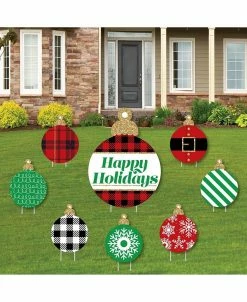 Big Dot Of Happiness Lack, Red & Green Ornaments - Lawn Decor - Holiday & Christmas Yard Signs 8 Ct