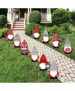 Big Dot Of Happiness Christmas Gnomes - Lawn Decorations - Outdoor Holiday Party Yard Decor - 10 Pc