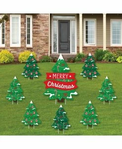 Big Dot Of Happiness Snowy Christmas Trees - Lawn Decor - Classic Holiday Yard Signs - Set Of 8