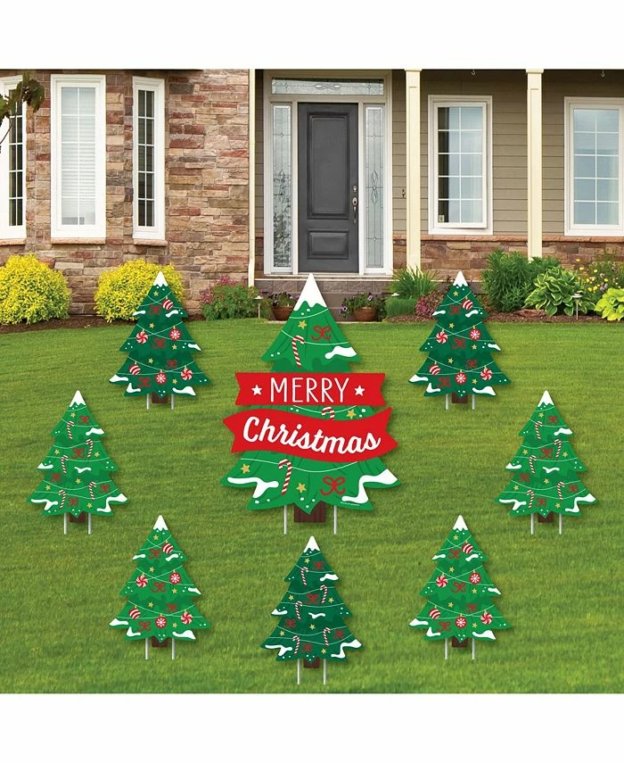 Big Dot Of Happiness Snowy Christmas Trees - Lawn Decor - Classic Holiday Yard Signs - Set Of 8