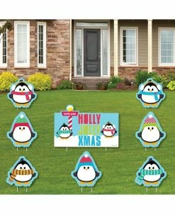 Big Dot Of Happiness Lly Jolly Penguin - Lawn Decor - Holiday & Christmas Yard Signs - Set Of 8