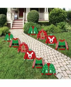 Big Dot Of Happiness Ugly Sweater - Sweater Lawn Decor - Outdoor Holiday & Christmas Yard Decor 10 Pc