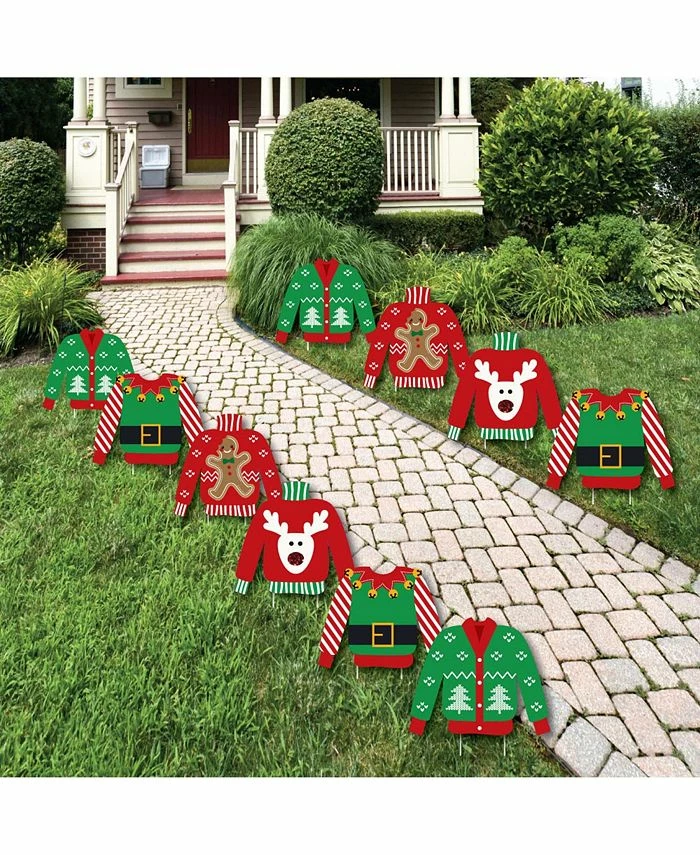 Big Dot Of Happiness Ugly Sweater - Sweater Lawn Decor - Outdoor Holiday & Christmas Yard Decor 10 Pc