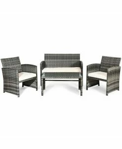 Costway 4PCS Rattan Patio Furniture Set Garden Lawn Sofa Cushioned Seat