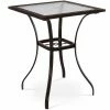 Costway Outdoor Patio Rattan Wicker Bar Square Table Glass Top Yard Garden Furniture