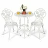 Costway 3PCS Cast Aluminum Patio Bistro Furniture Set Rose Design Outdoor