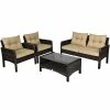 Costway 4PCS Patio Rattan Furniture Set Loveseat Sofa Coffee Table Garden
